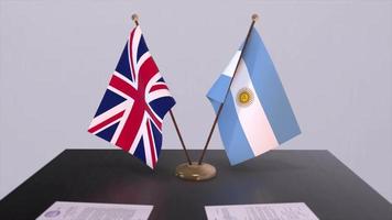 Argentina and UK flag. Politics concept, partner deal between countries. Partnership agreement of governments video