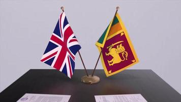 Sri Lanka and UK flag. Politics concept, partner deal between countries. Partnership agreement of governments video