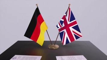 Germany and UK flag. Politics concept, partner deal between countries. Partnership agreement of governments video