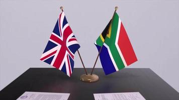 South Africa and UK flag. Politics concept, partner deal between countries. Partnership agreement of governments video