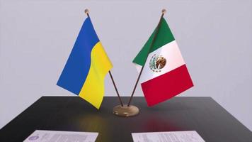 Ukraine and Mexico flags on politics meeting animation video