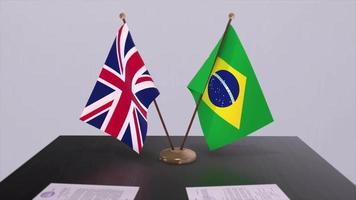 Brazil and UK flag. Politics concept, partner deal between countries. Partnership agreement of governments video