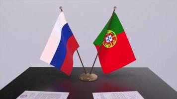 Portugal and Russia national flag, business meeting or diplomacy deal. Politics agreement animation video