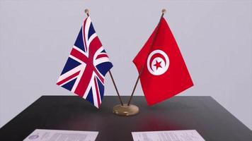 Tunisia and UK flag. Politics concept, partner deal between countries. Partnership agreement of governments video