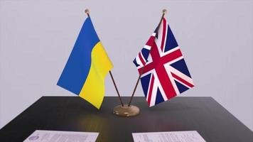 Ukraine and UK flag. Politics concept, partner deal between countries. Partnership agreement of governments video