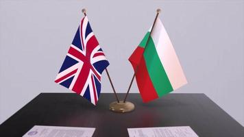 Bulgaria and UK flag. Politics concept, partner deal between countries. Partnership agreement of governments video