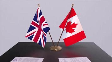 Canada and UK flag. Politics concept, partner deal between countries. Partnership agreement of governments video