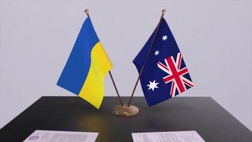 Ucrânia e Austrália bandeiras em política encontro animação video