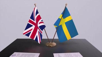 Sweden and UK flag. Politics concept, partner deal between countries. Partnership agreement of governments video