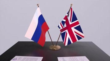 Russia and UK flag. Politics concept, partner deal between countries. Partnership agreement of governments video