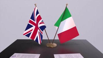 Italy and UK flag. Politics concept, partner deal between countries. Partnership agreement of governments video