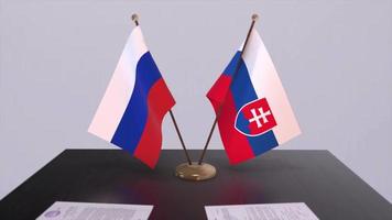 Slovakia and Russia national flag, business meeting or diplomacy deal. Politics agreement animation video