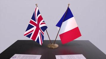 France and UK flag. Politics concept, partner deal between countries. Partnership agreement of governments video