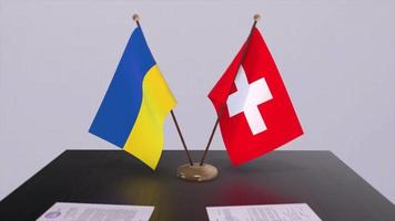 Ukraine et Suisse drapeaux sur politique réunion animation video