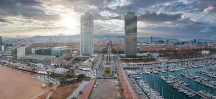 Aerial panoramic view of Barcelona from above. photo