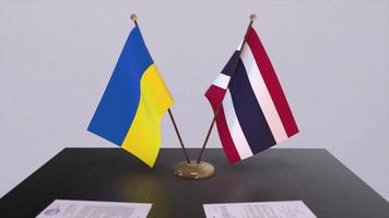 Ukraine and Thailand flags on politics meeting animation video