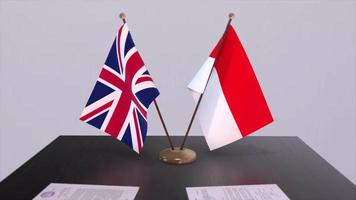 Indonesia and UK flag. Politics concept, partner deal between countries. Partnership agreement of governments video