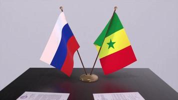 Senegal and Russia national flag, business meeting or diplomacy deal. Politics agreement animation video