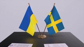 ukraina och Sverige flaggor på politik möte animering video