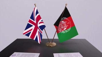 Afghanistan and UK flag. Politics concept, partner deal between countries. Partnership agreement of governments video