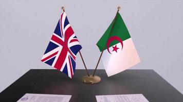 Algeria and UK flag. Politics concept, partner deal between countries. Partnership agreement of governments video