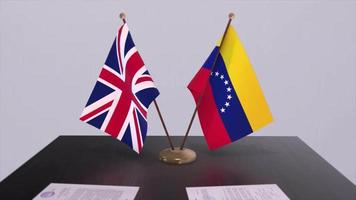 Venezuela and UK flag. Politics concept, partner deal between countries. Partnership agreement of governments video