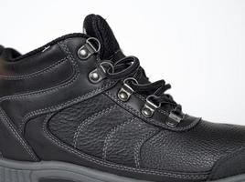 Black women's leather winter sneakers with laces. new photo