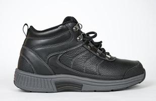 Black women's leather winter sneakers with laces. No logo. part6 photo