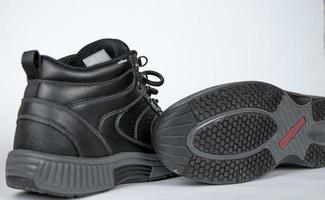 Black women's leather winter sneakers with laces. No logo. winter photo