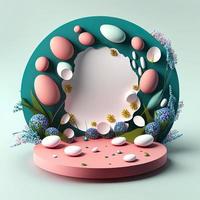 Illustration of a Podium with Eggs, Flowers, and Leaves Ornaments for Product Display photo