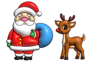 Santa Claus with deer and Christmas presents. 3d icon. 3d illustration 3d render PNG