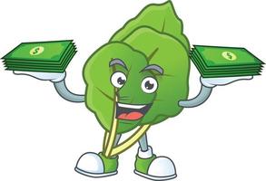 Happy collard greens cartoon character vector