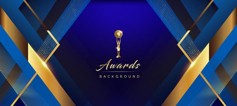 Blue Golden Royal Awards Graphics Background. Side Triangle Square Frame Lines Elegant Shine Modern Template. Luxury Premium Corporate Template. Abstract Certificate Banner Dynamic Crystal Design.