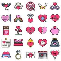 Love and heart filled icon set vector