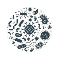 Virus and bacteria round design, solid style vector