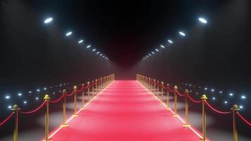 3d vermelho tapete, barreiras com corda e luzes - evento, mostrar conceito video