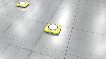 amarelo Autônomo robôs comovente dentro armazém - artificial inteligência, logística, envio, armazenamento conceito. video