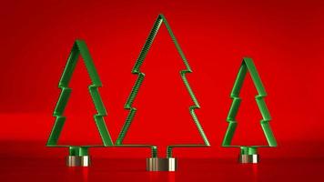 Three Geometrical Christmas Trees Rotating Around Isolated on Red Background video