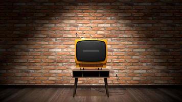 Retro Tv Receiver with Green Screen Standing on a Table, Brick Wall in Background video