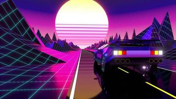 retro, futurista Años 80 diseño - coche conducción en un la carretera - juego concepto video