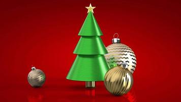Christmas Baubles Rotating Around the Tree Isolated on Red Background video