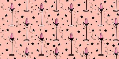 Podcast design. Microphone on a light background pattern.Vector seamless pattern with microphones. vector