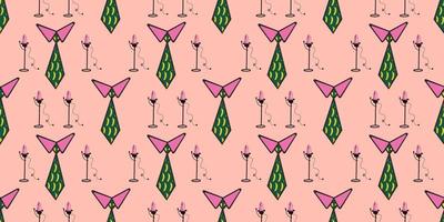 Seamless pattern in pop art style. ties ornament on a pink background. Party concept. vector