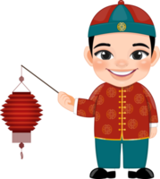 Chinese boy with ancient chinese clothing holding paper lamp cartoon character png