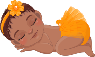 Cartoon character sleeping black baby girl wearing orange ruffled diaper cartoon png