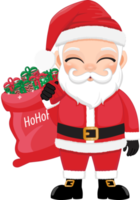 Cute Santa Claus holding bag with presents and smiling cartoon character PNG