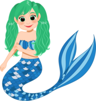 desenho animado personagem com fofa sereia Princesa com colorida cabelo e rabo png