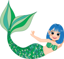 Cartoon character with cute mermaid princess with colorful hair and tail png