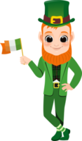 content Saint patrick's journée avec lutin garçon avec irlandais drapeau dessin animé personnage png