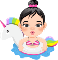 Summer girl in unicorn Inflatable ring cartoon png